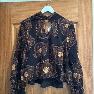 FARM RIO X ANTHROPOLOGIE BALLOON-SLEEVE SHEER BLOUSE